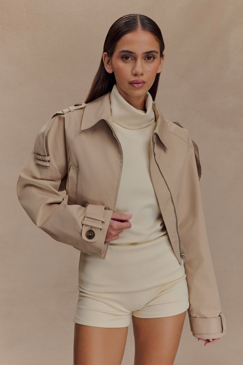 Frank Cropped Collared Jacket - Camel
