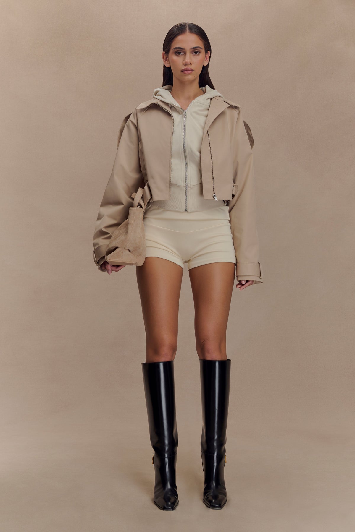 Frank Cropped Collared Jacket - Camel