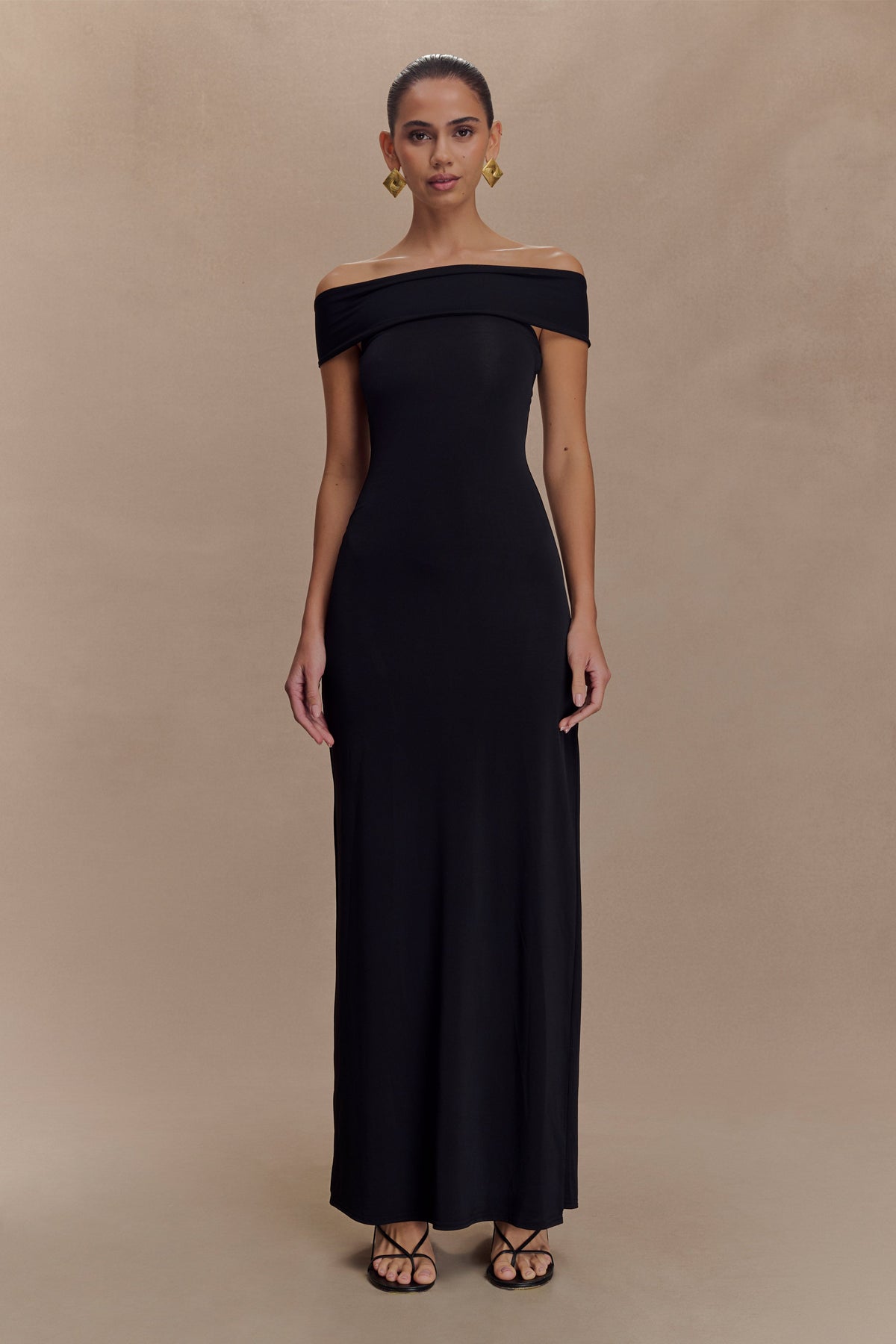 Aurora Slinky And Mesh Split Maxi Dress - Black