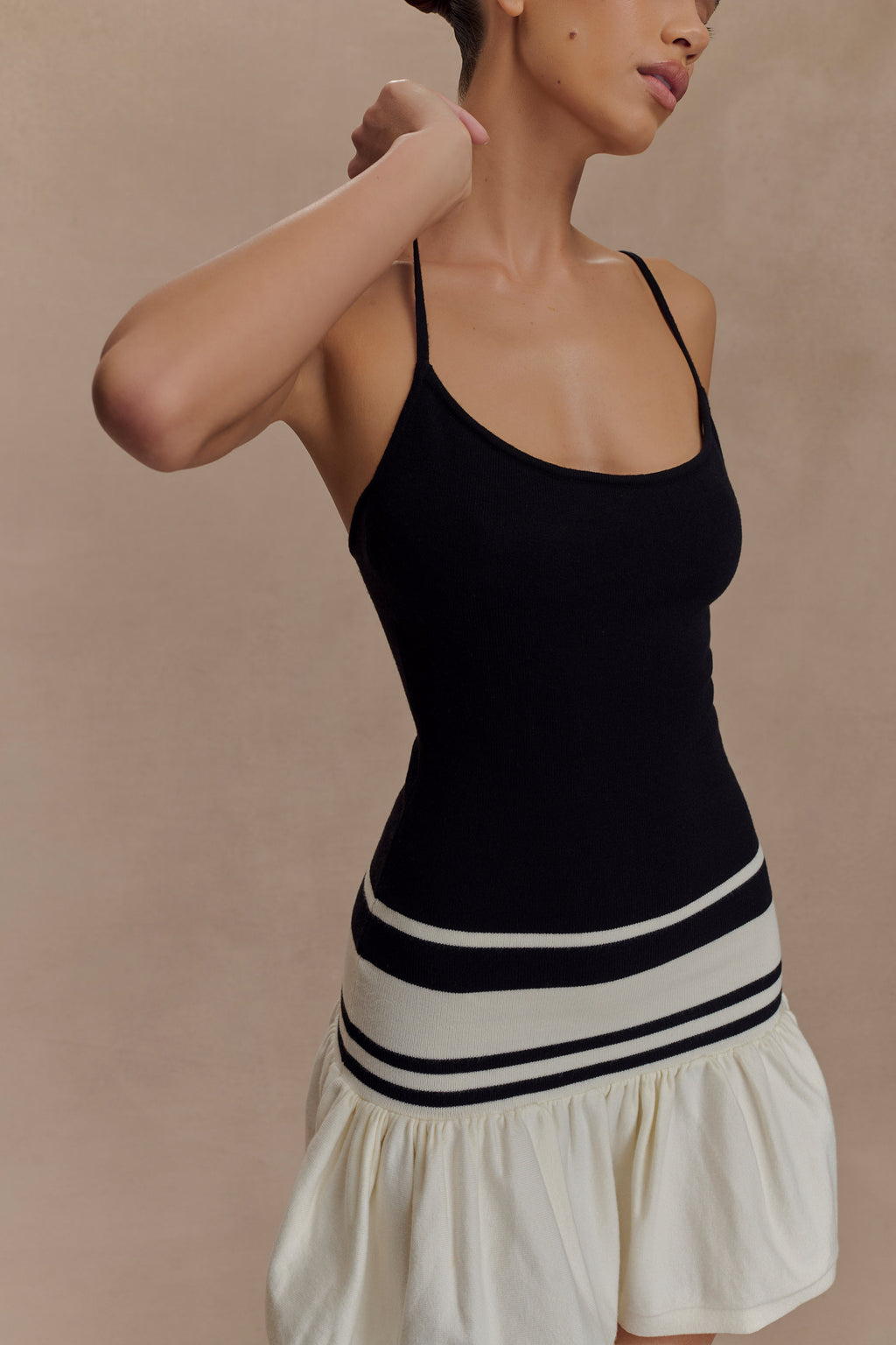 Ellison Contrast Knit Mini Dress - Black/White