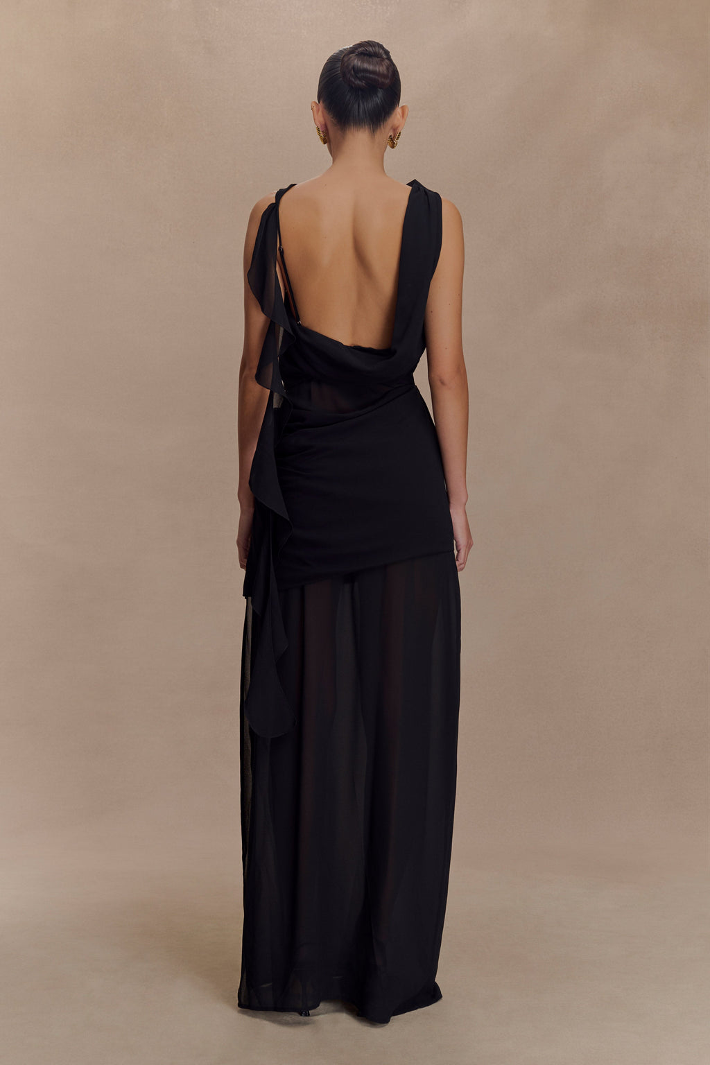 Daria Draped Chiffon Maxi Dress - Black
