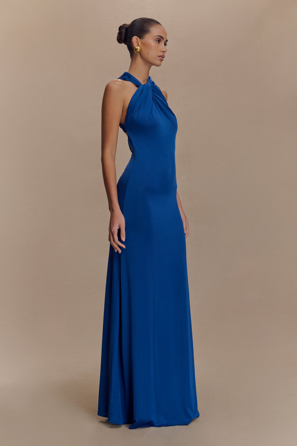 Marlee Asymmetrical Slinky Maxi Dress - Cobalt
