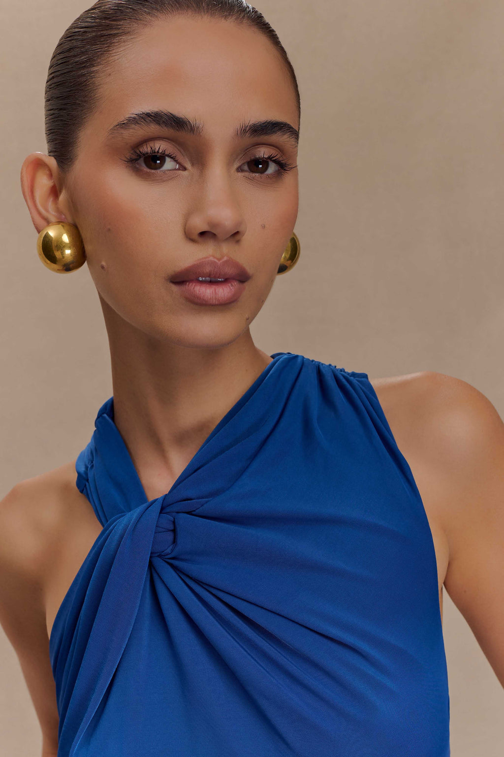 Marlee Asymmetrical Slinky Maxi Dress - Cobalt