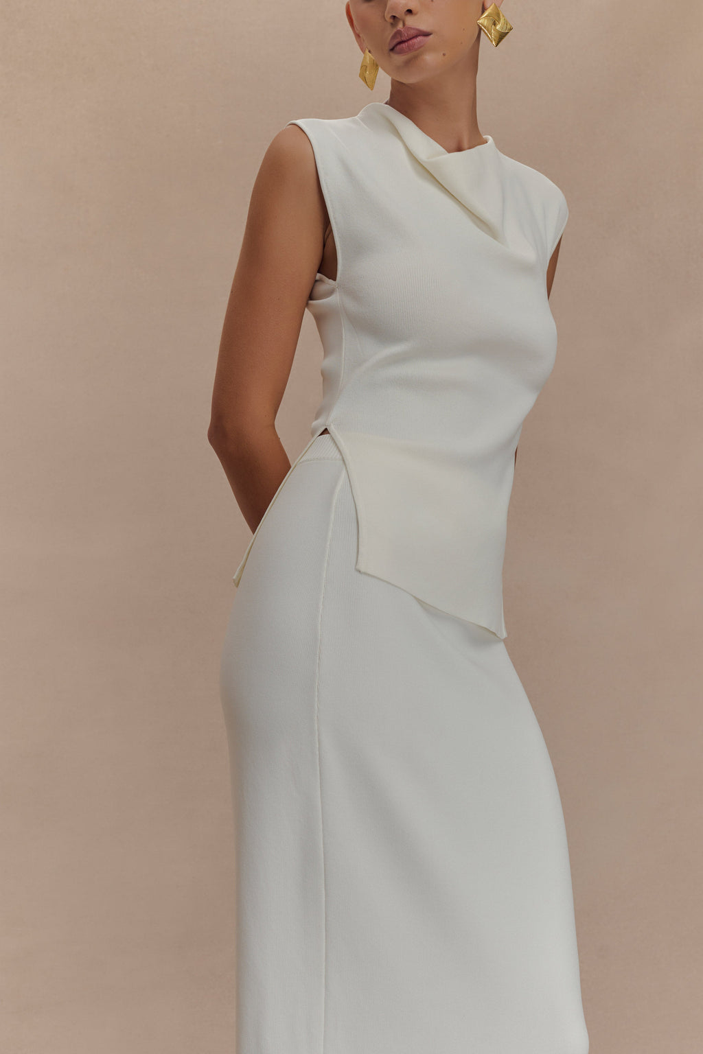 Francisca Cowl Neck Knit Top - White