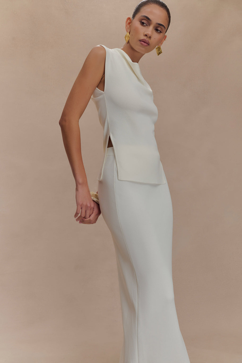Francisca Mid Rise Knit Maxi Skirt - White