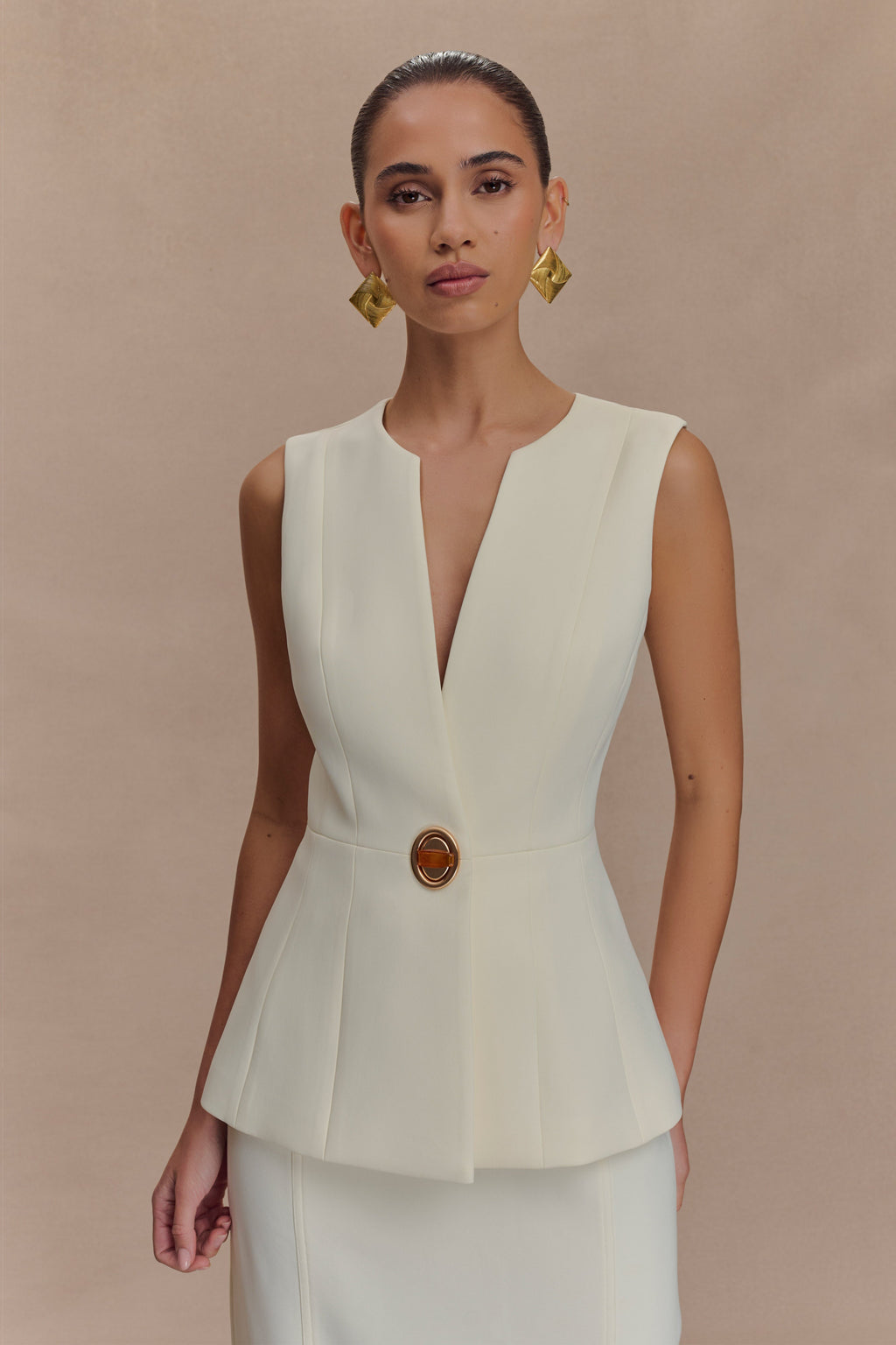Angelie Suiting Vest Top - Ivory