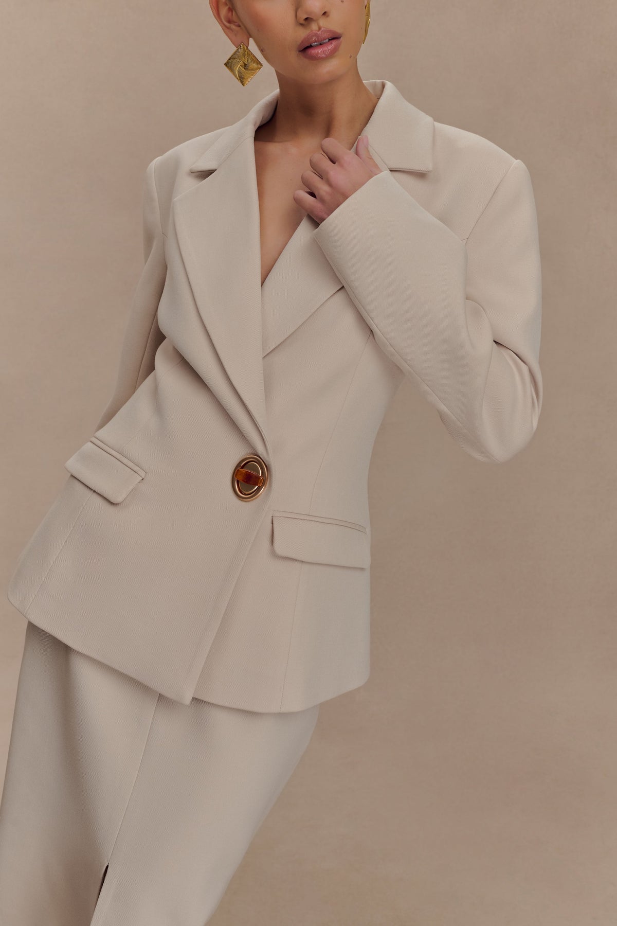 Max Cinched Waist Blazer - Ivory Stone