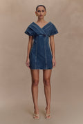 Pascale Off Shoulder Denim Mini Dress - Washed Dark Blue
