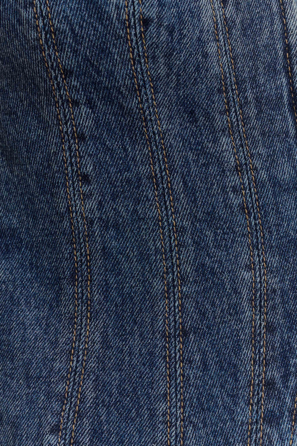 Loretta Cap Sleeve Denim Top - Washed Dark Blue