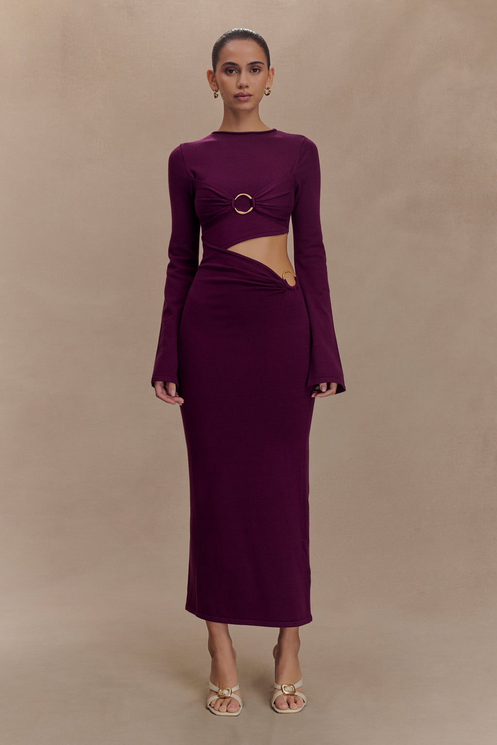 Azariah Long Sleeve Knit Midi Dress - Plum