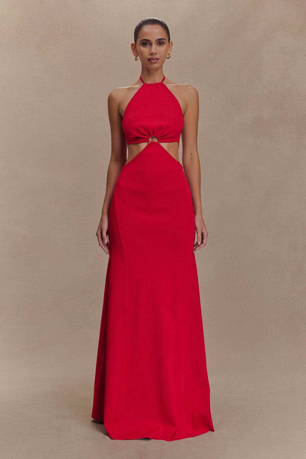 Marlowe Halter Knit Maxi Dress - Red