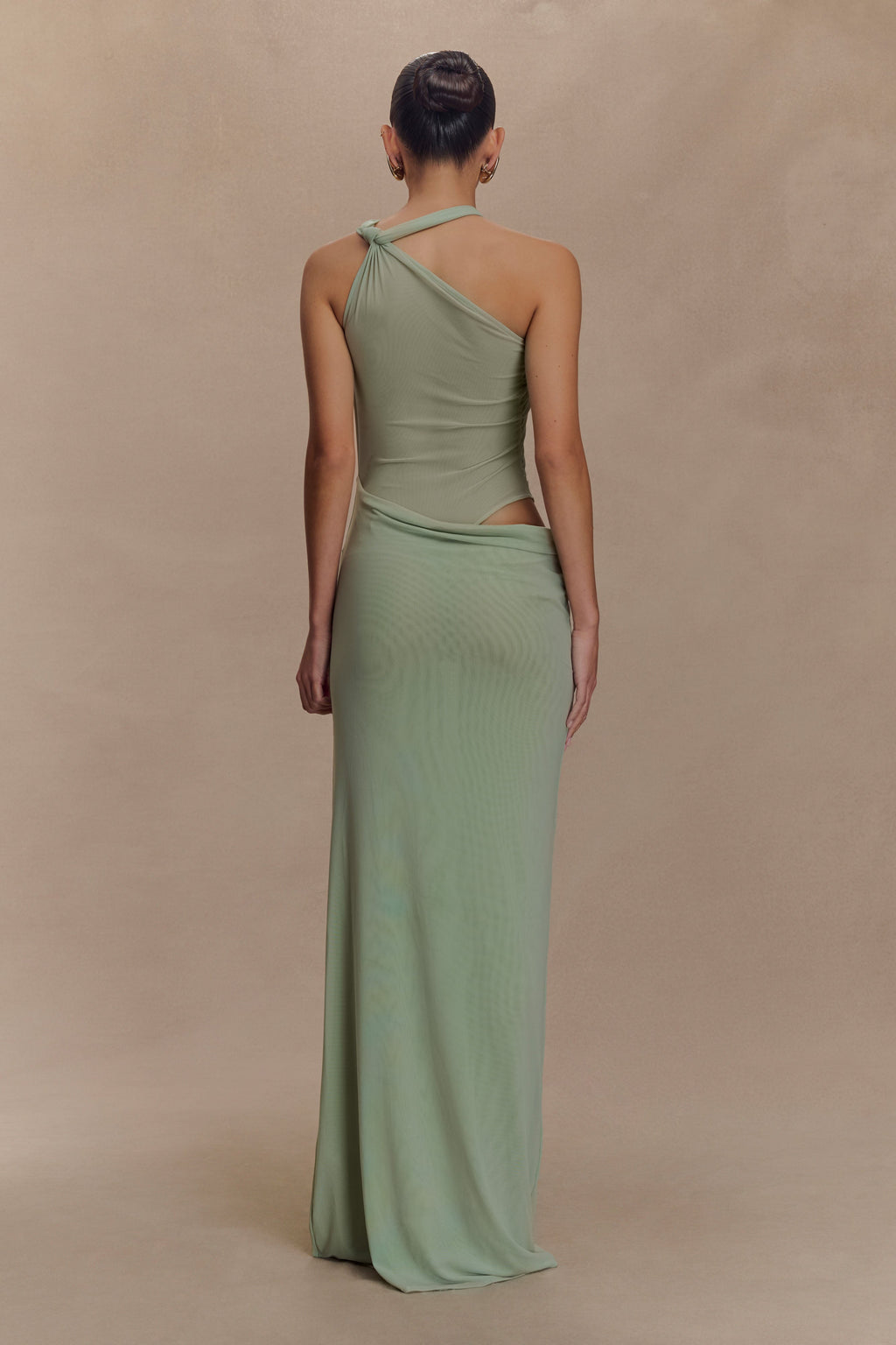 Edwina Knotted Mesh Maxi Dress - Sage