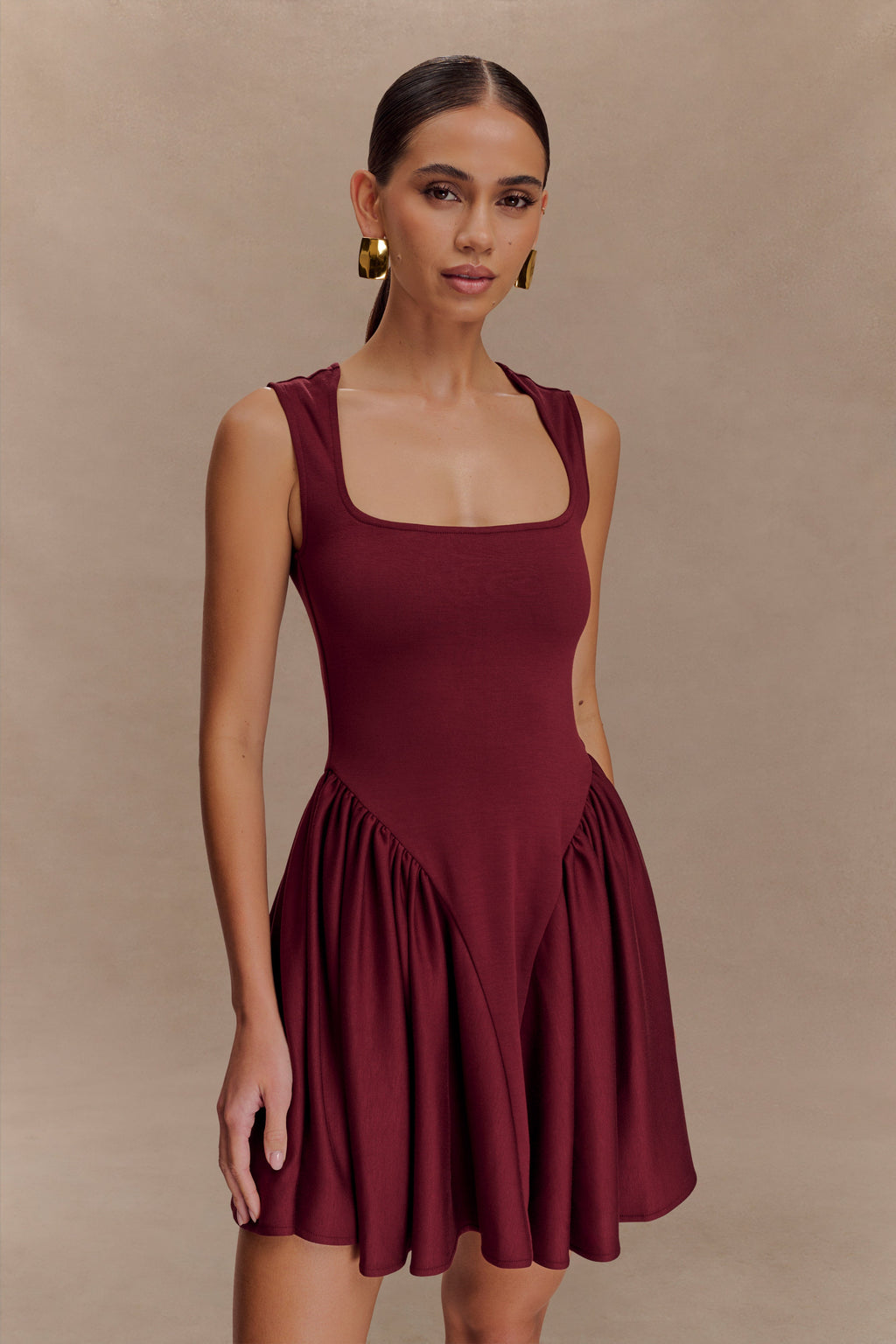 Sharon Scuba Jersey Mini Dress - Wine