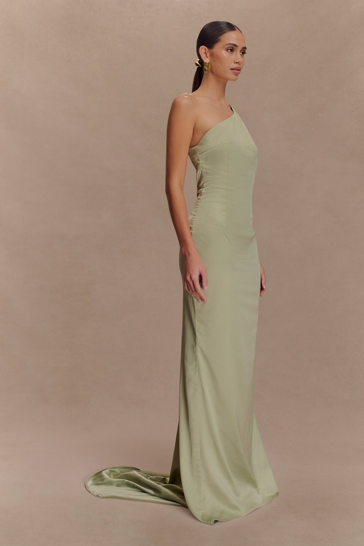 Harper One Shoulder Gown - Sage