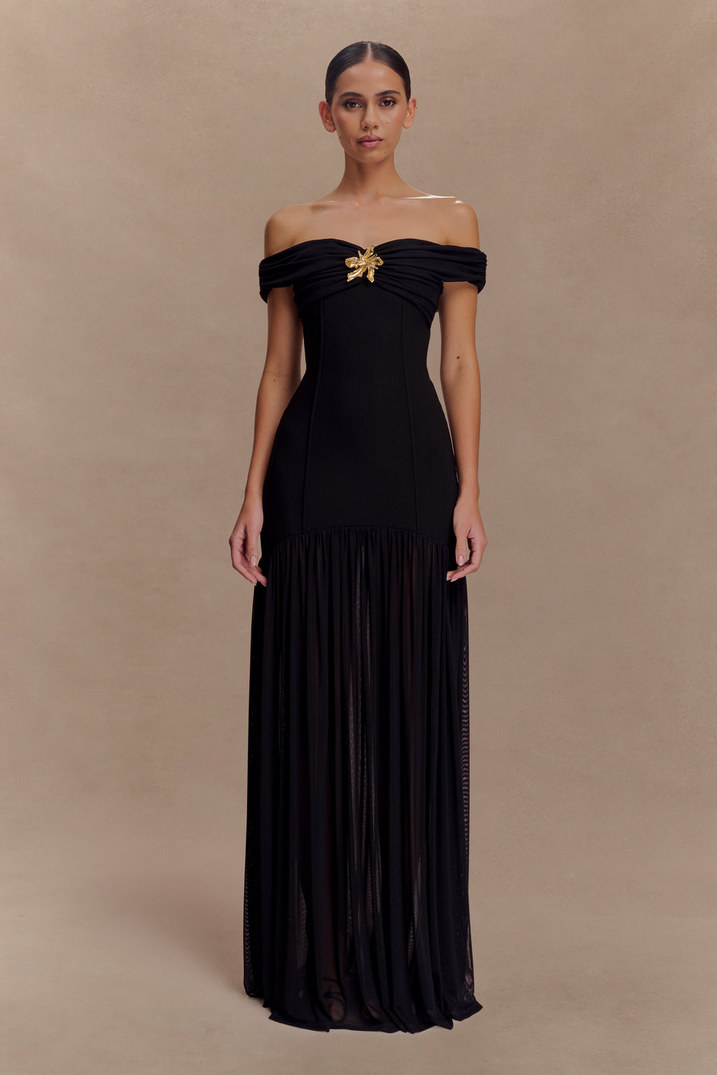 Kellie Off Shoulder Crepe Maxi Dress - Black
