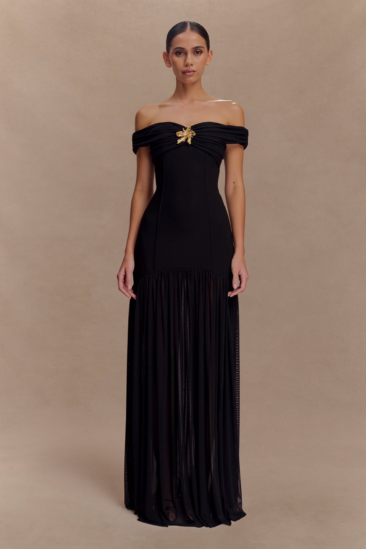 Kellie Off Shoulder Crepe Maxi Dress - Black