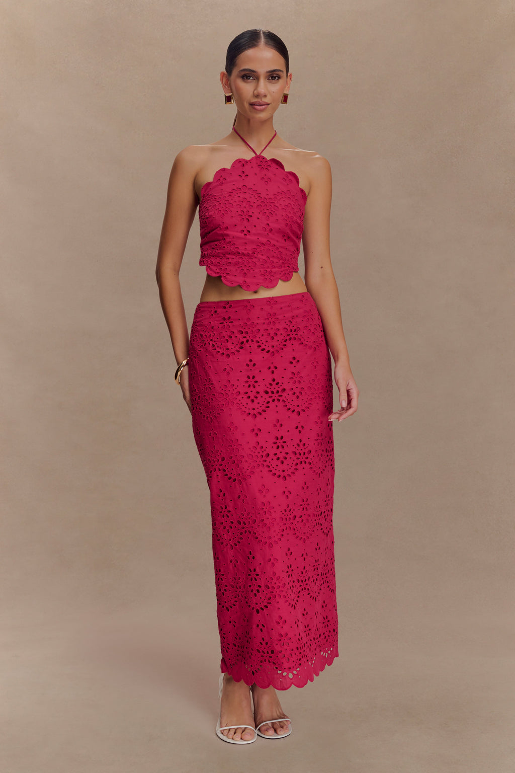 Kensley Broderie Midi Skirt - Dragonfruit