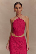 Kensley Broderie Halter Top - Dragonfruit
