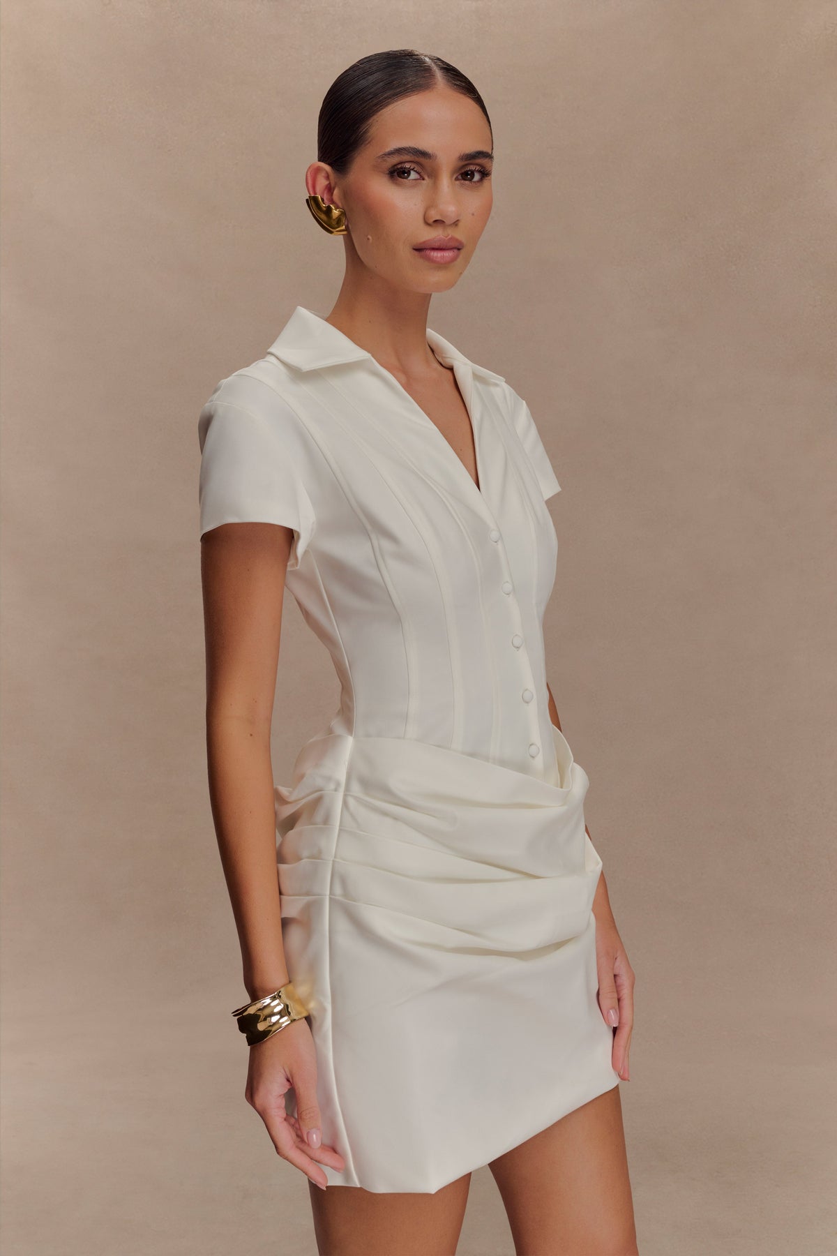 Tarryn Collared Cotton Mini Dress - White
