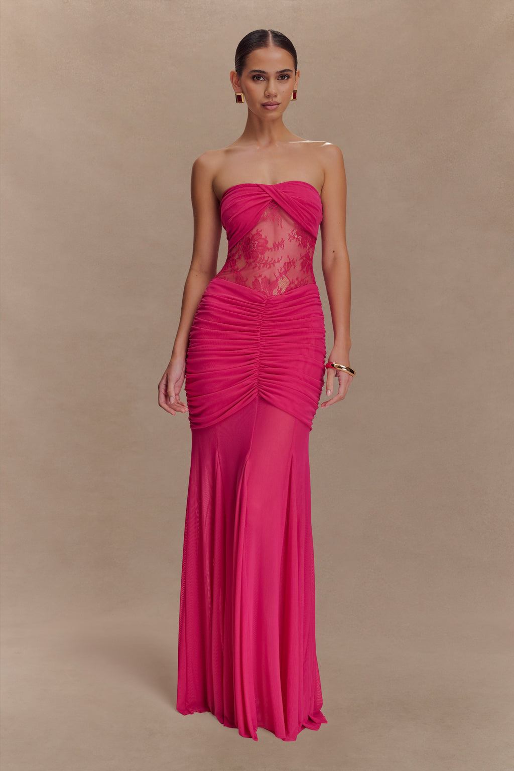 Khadijah Lace And Mesh Maxi Dress - Dragonfruit