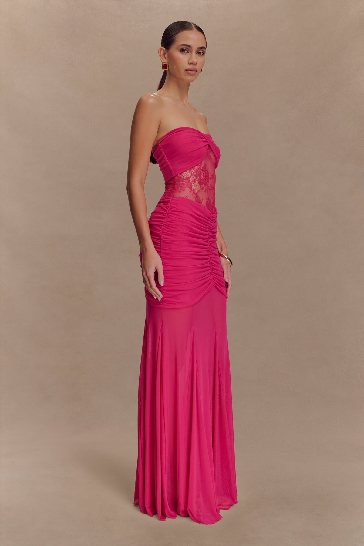 Khadijah Lace And Mesh Maxi Dress - Dragonfruit