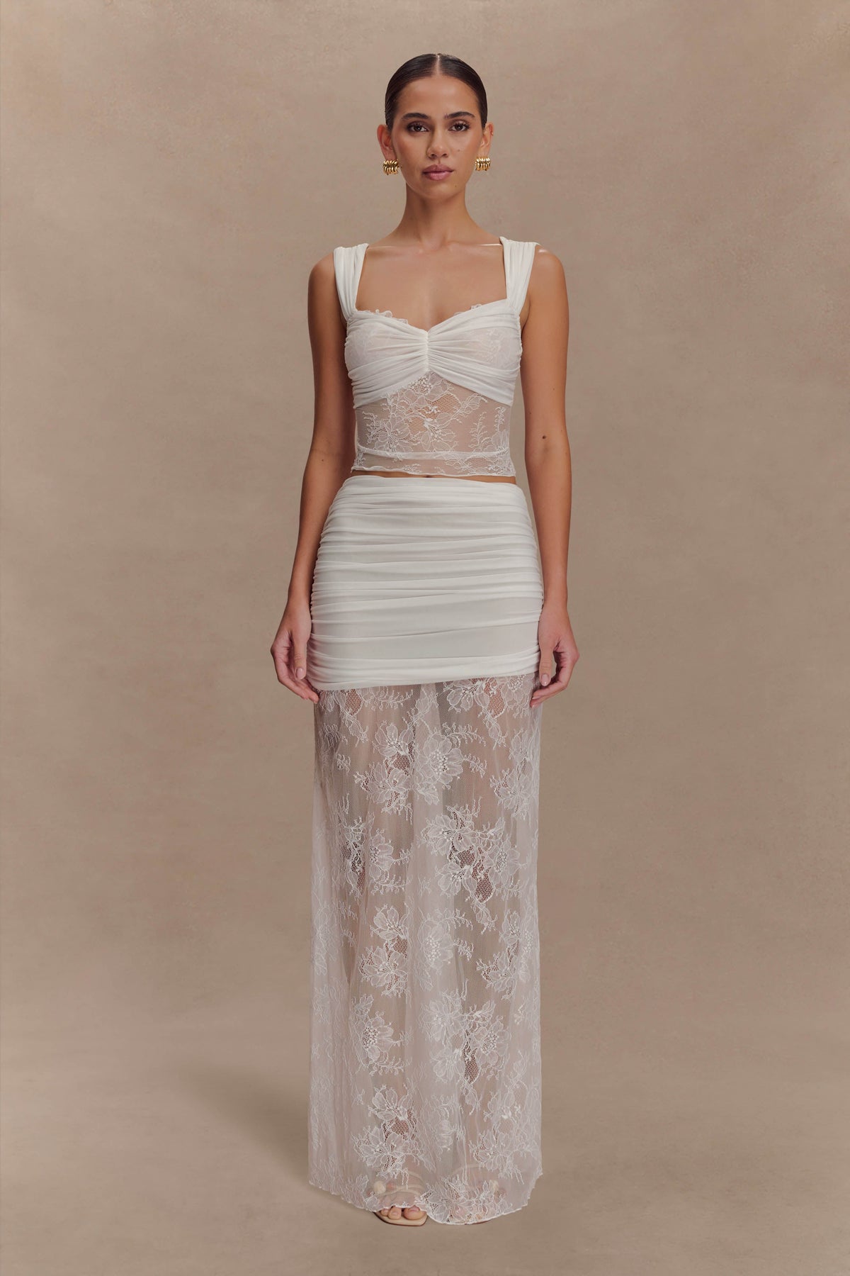 Guinevere Lace And Mesh Maxi Skirt - Ivory