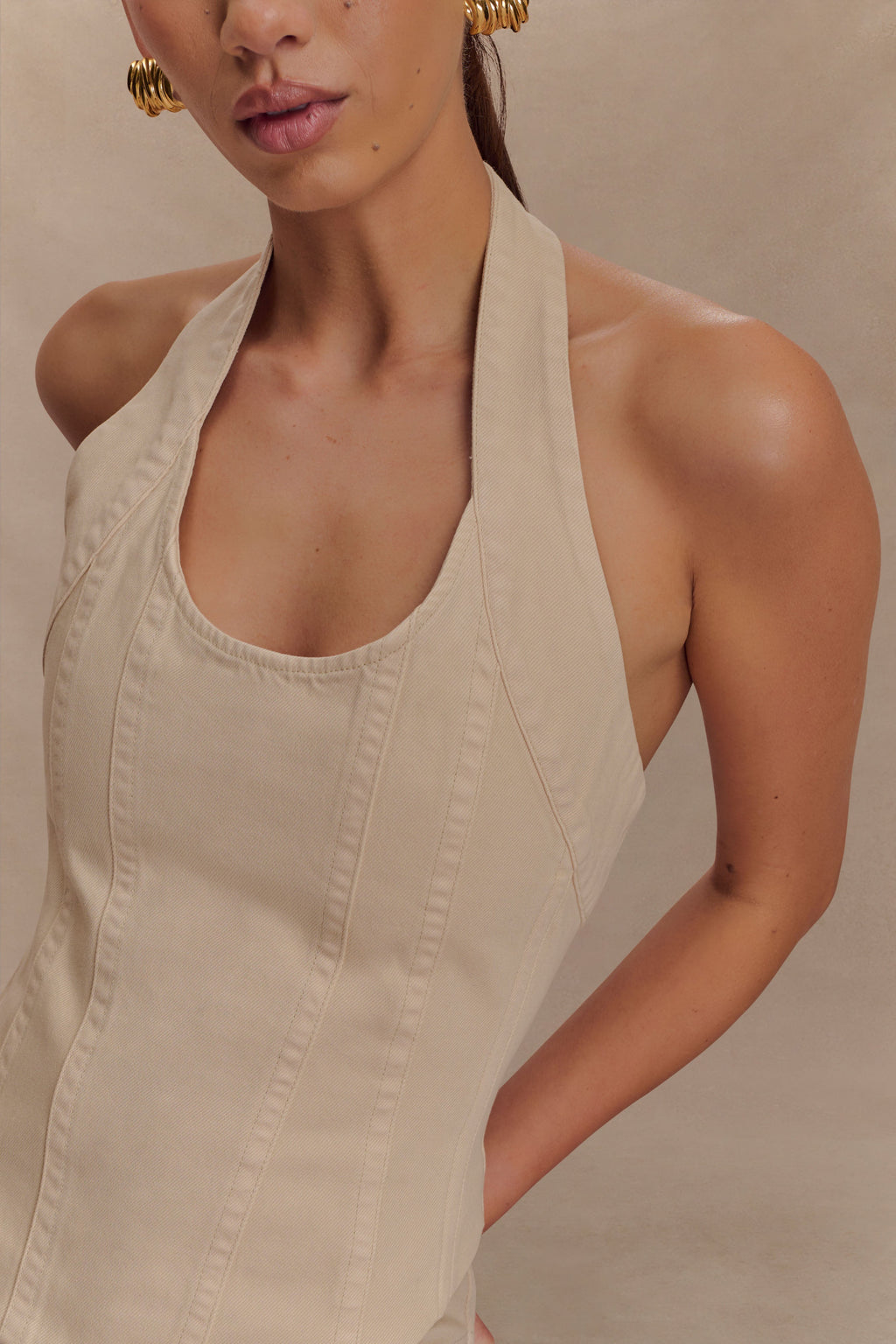 Meadow Denim Corset Halter Top - Stone Wash