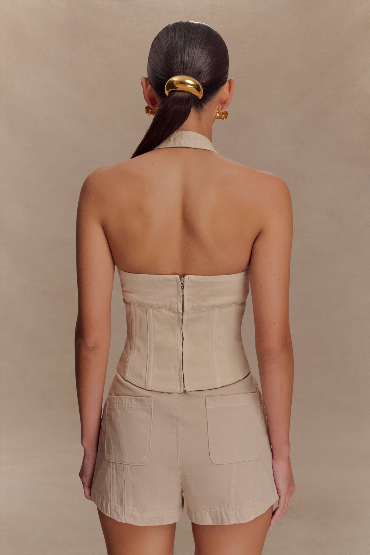 Meadow Denim Corset Halter Top - Stone Wash