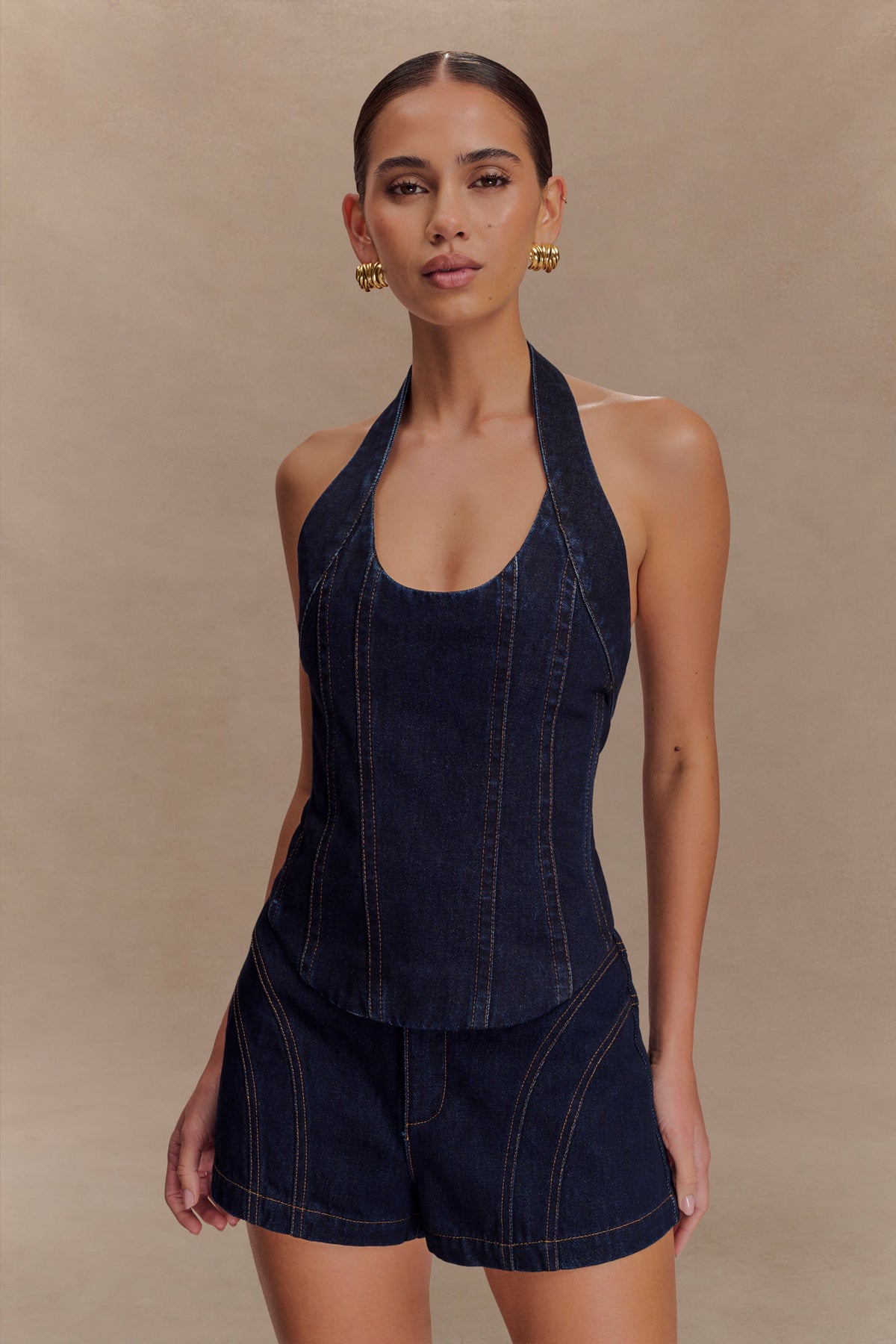 Meadow Denim Corset Halter Top - Indigo Blue