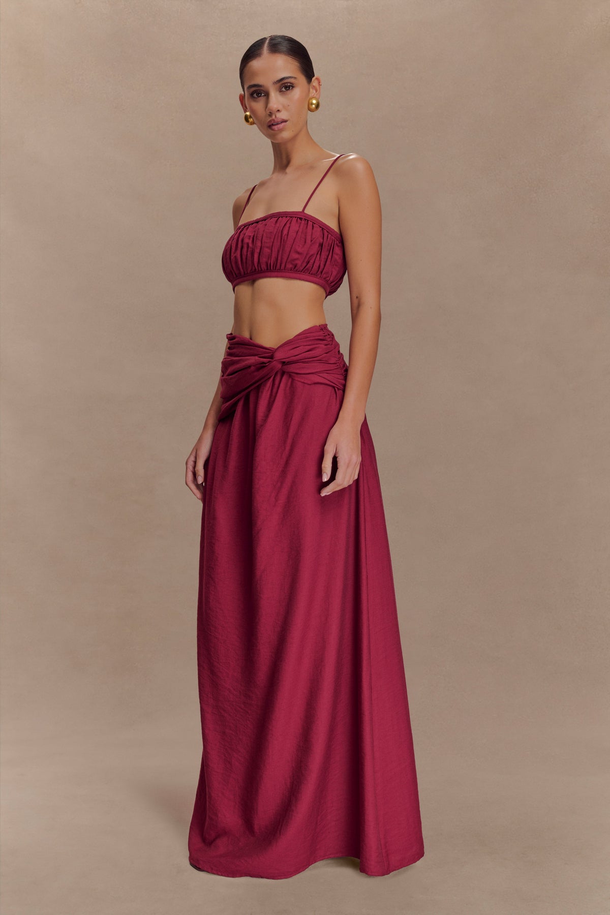 Scottie Shirred Linen Bandeau - Wine