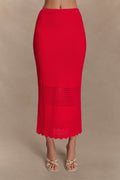 Madeline Scallop Knit Midi Skirt - Red