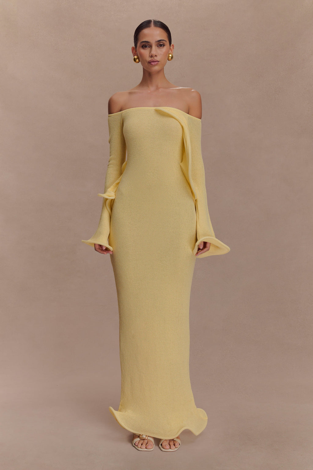 Sandrine Off Shoulder Knit Maxi Dress - Lemon