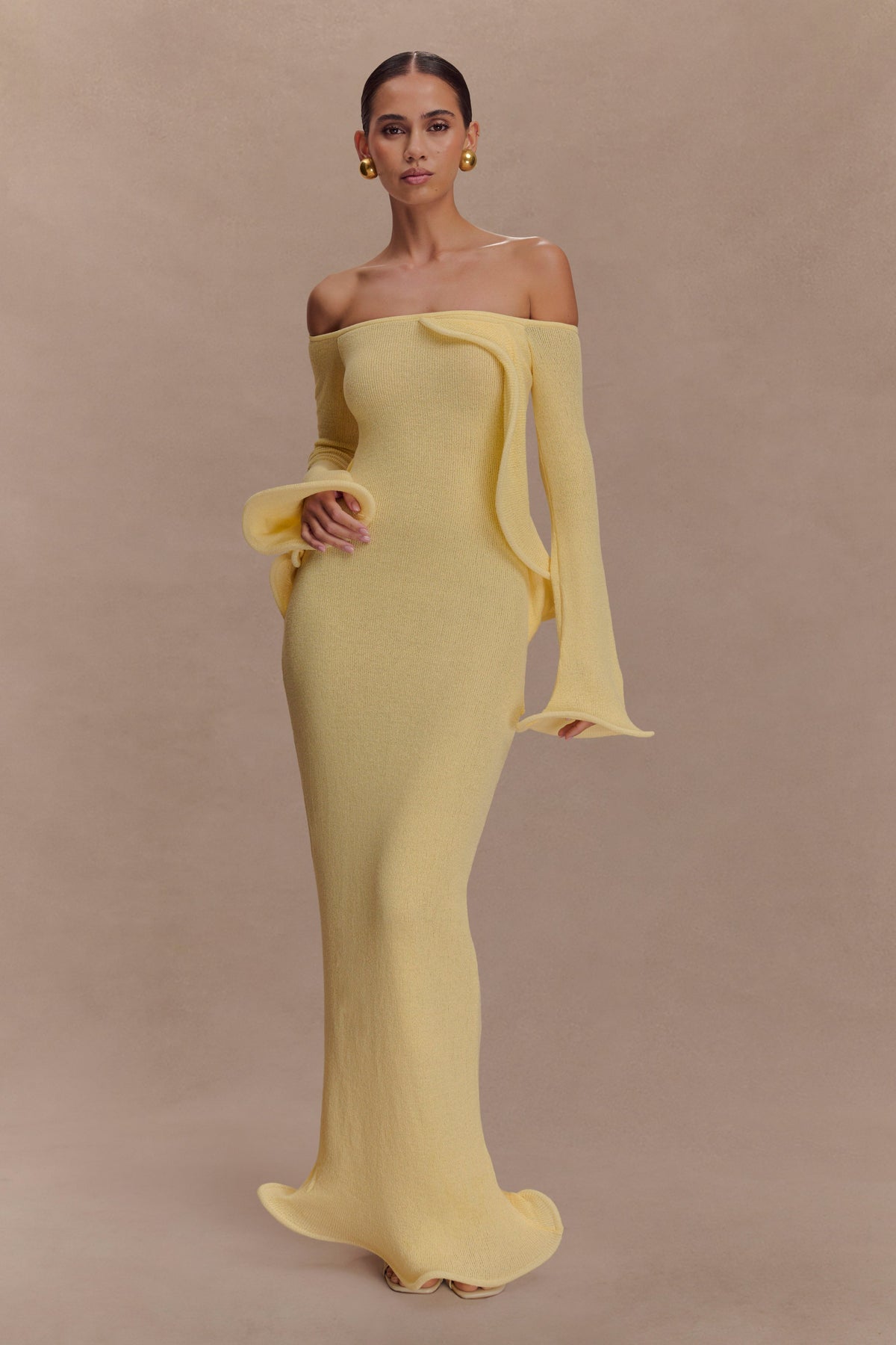 Sandrine Off Shoulder Knit Maxi Dress - Lemon