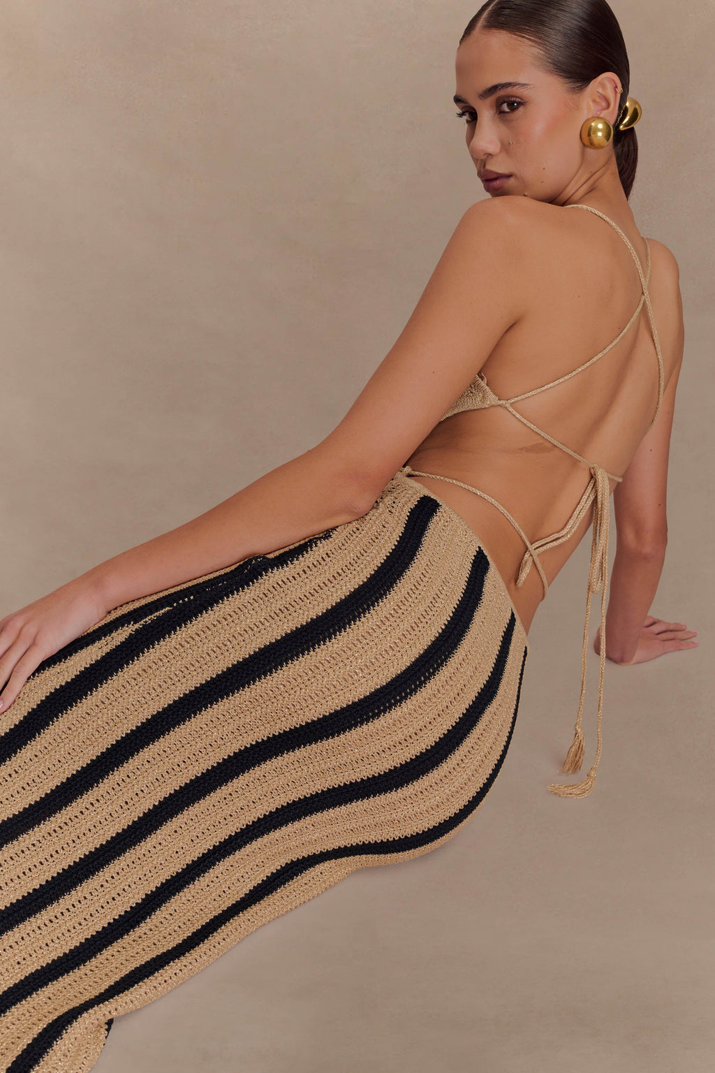 Shepherd Crochet Halter Maxi Dress - Gold/Black