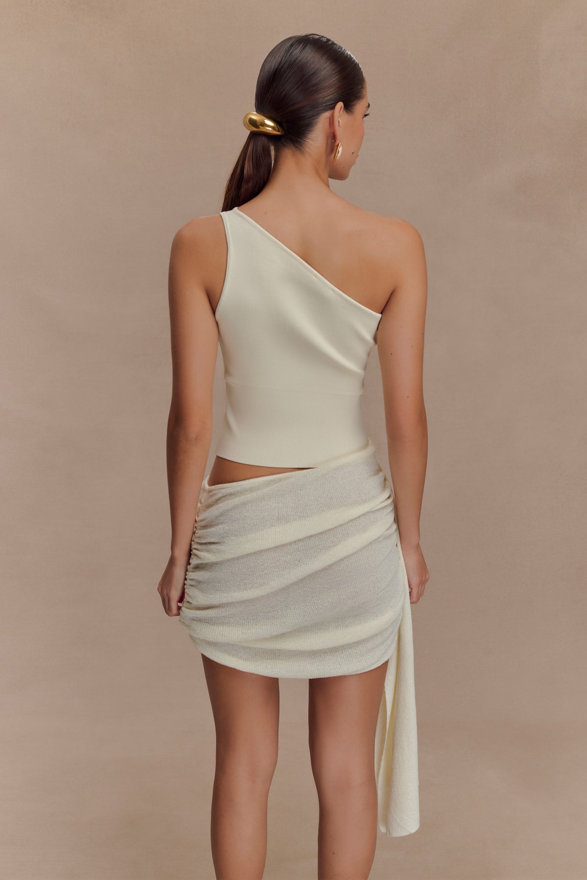 Cali Drape Skirt Knit Mini Dress - Ivory