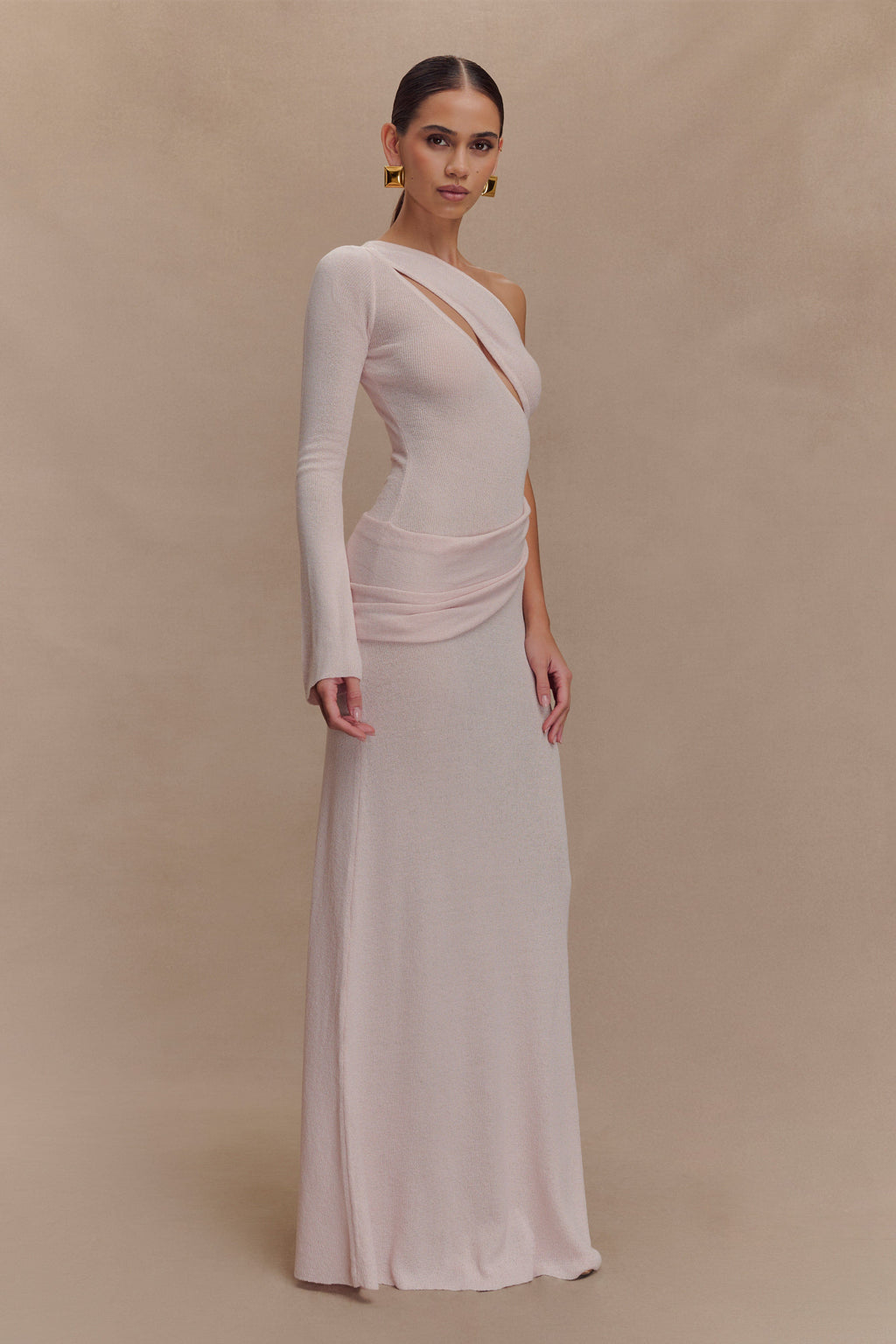 Alexius One Shoulder Knit Maxi Dress - Dusty Pink