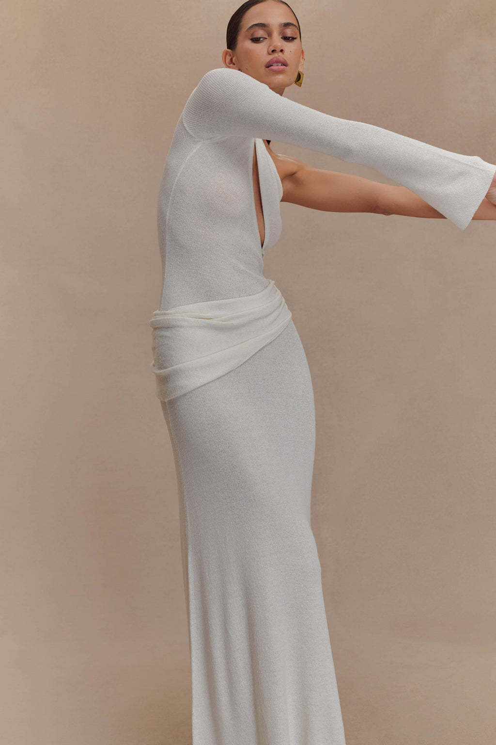 Alexius One Shoulder Knit Maxi Dress - Ivory