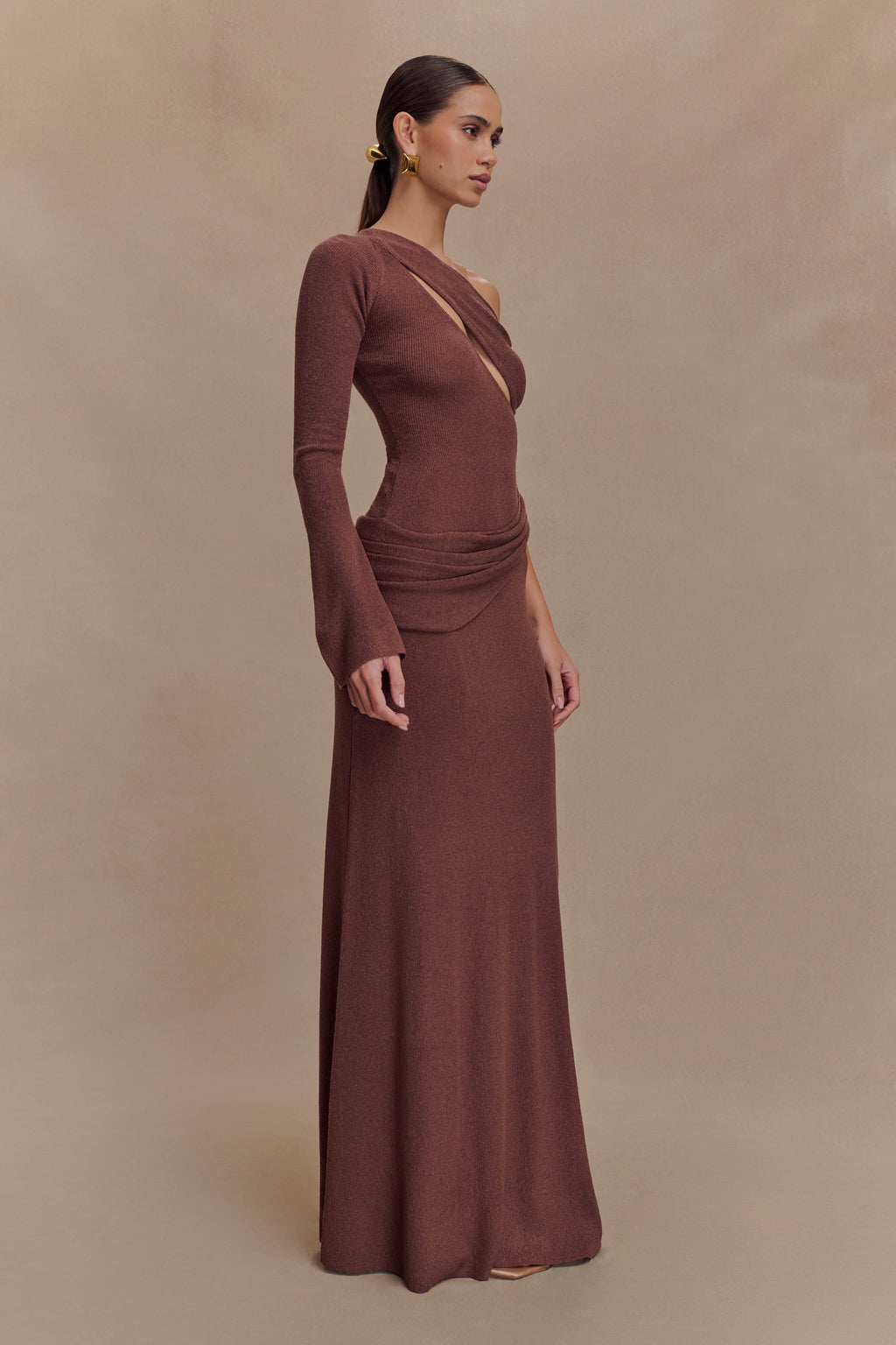 Alexius One Shoulder Knit Maxi Dress - Nutmeg