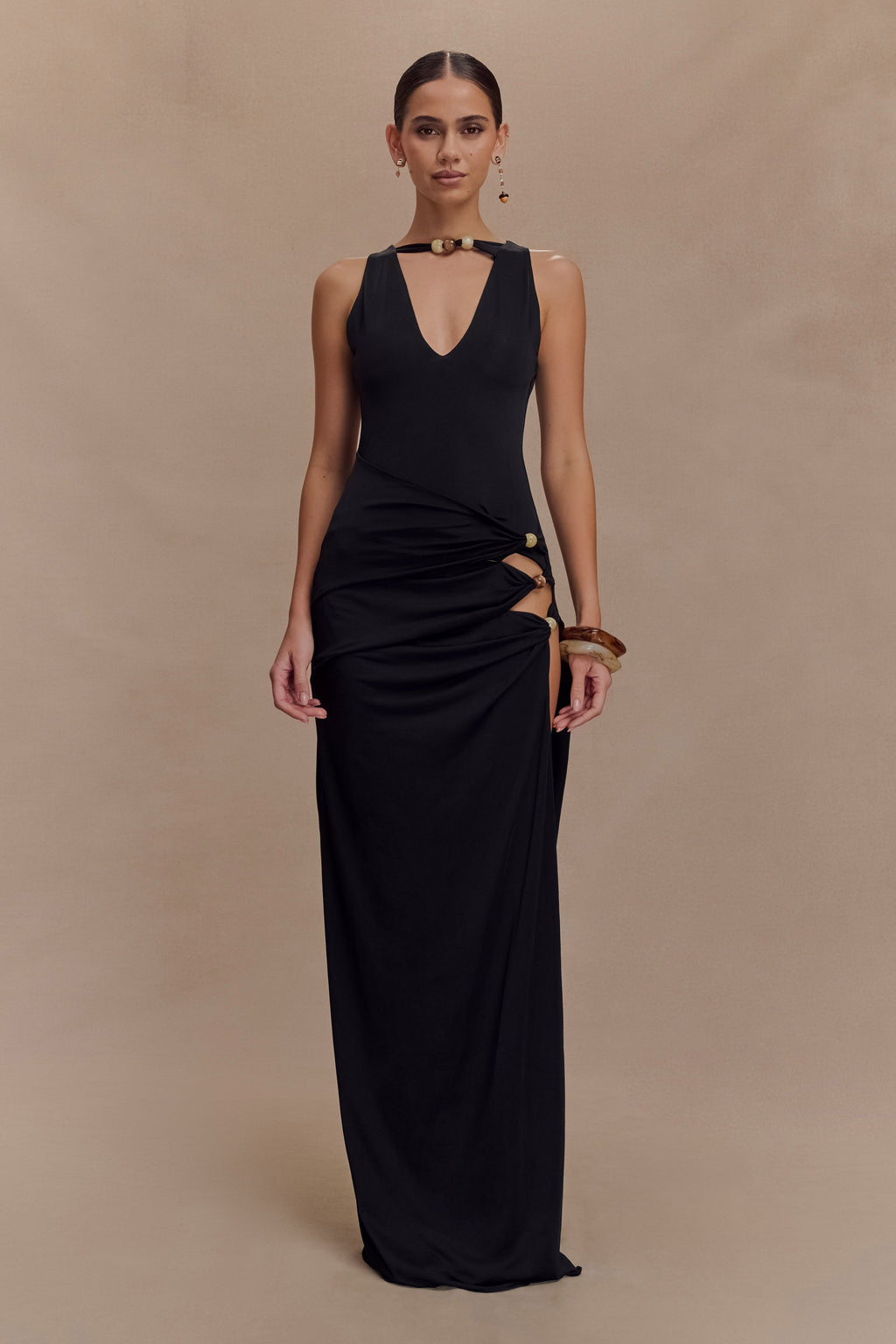 Kaiden Slinky Beaded Maxi Dress - Black