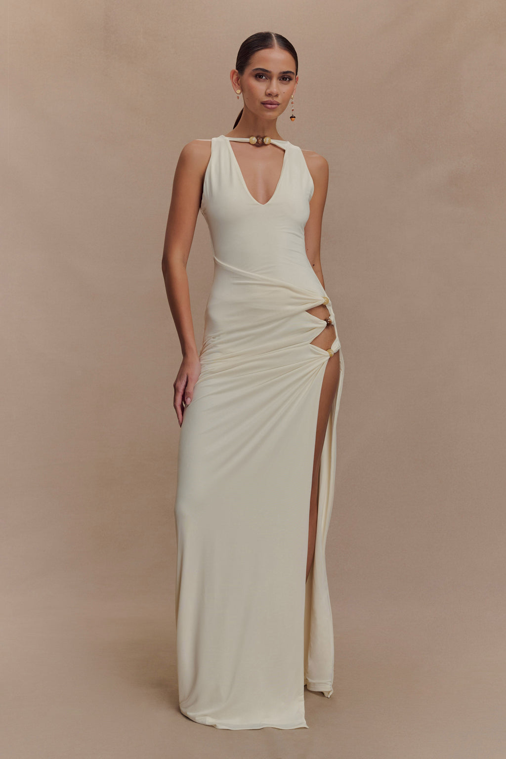Kaiden Slinky Beaded Maxi Dress - Ivory