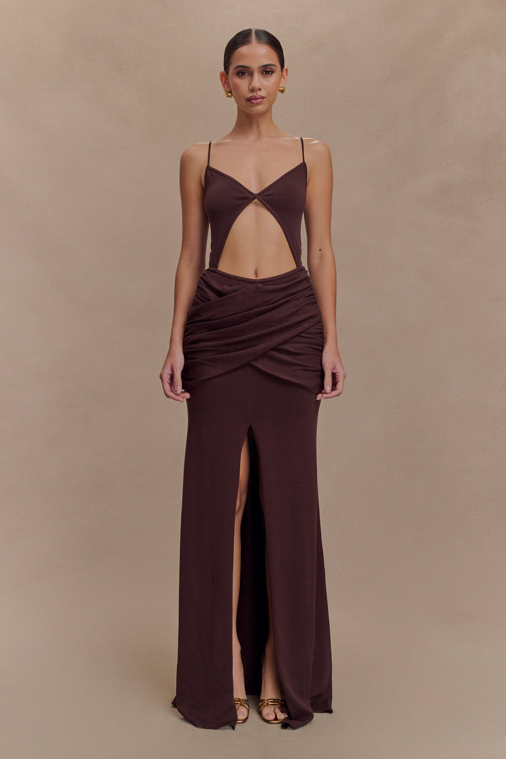 Reama Wrap Over Knit Maxi Dress - Chocolate