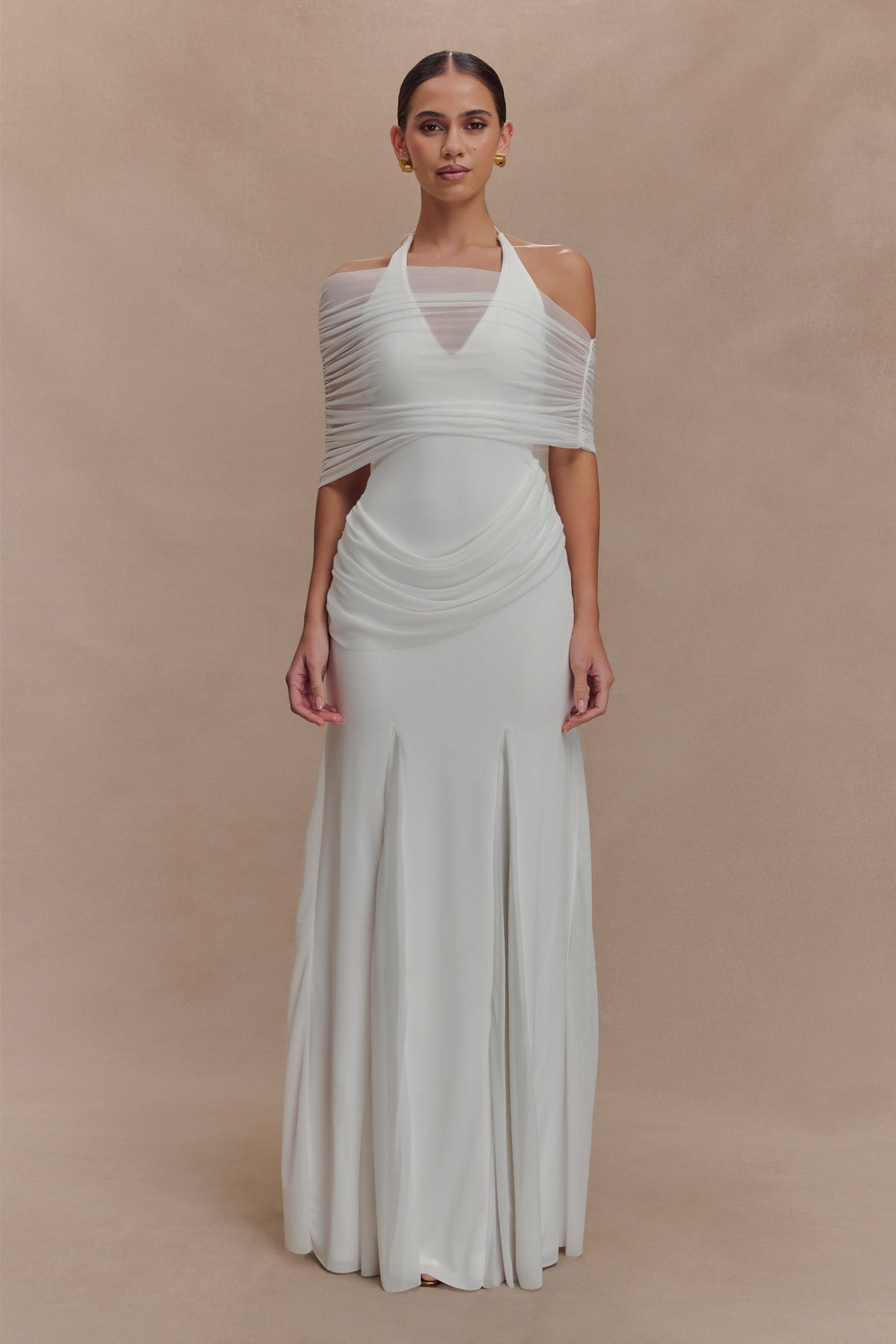 Gabrielle Slinky And Mesh Maxi Dress - White