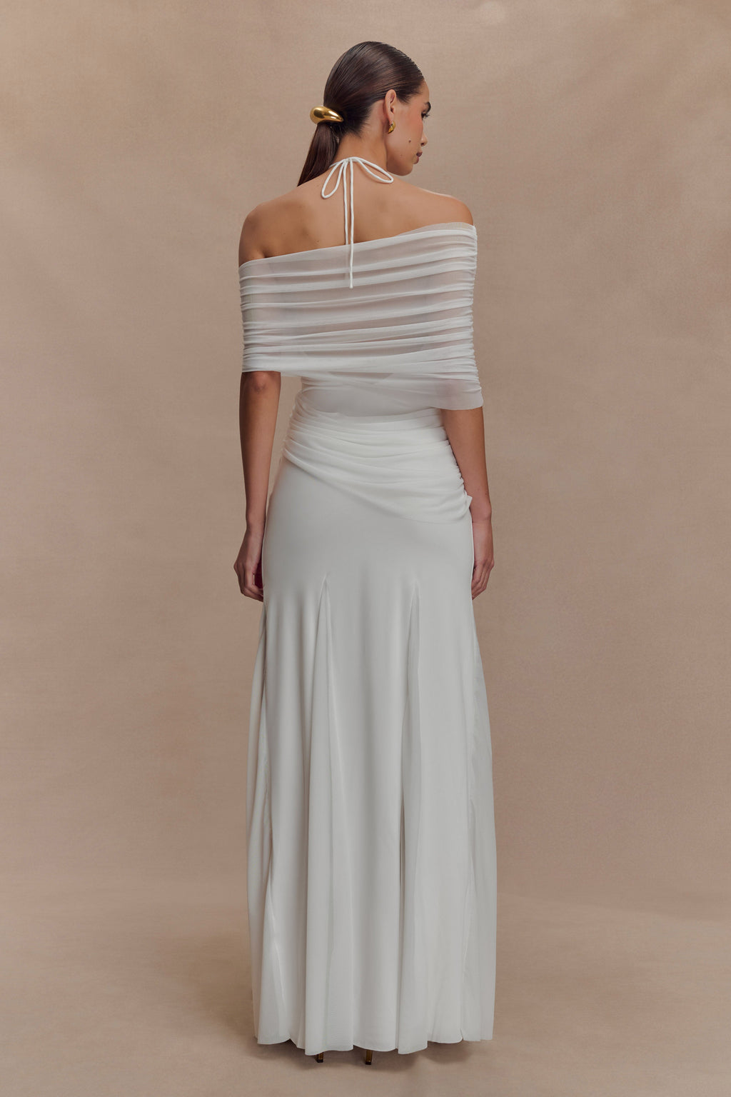 Gabrielle Slinky And Mesh Maxi Dress - White