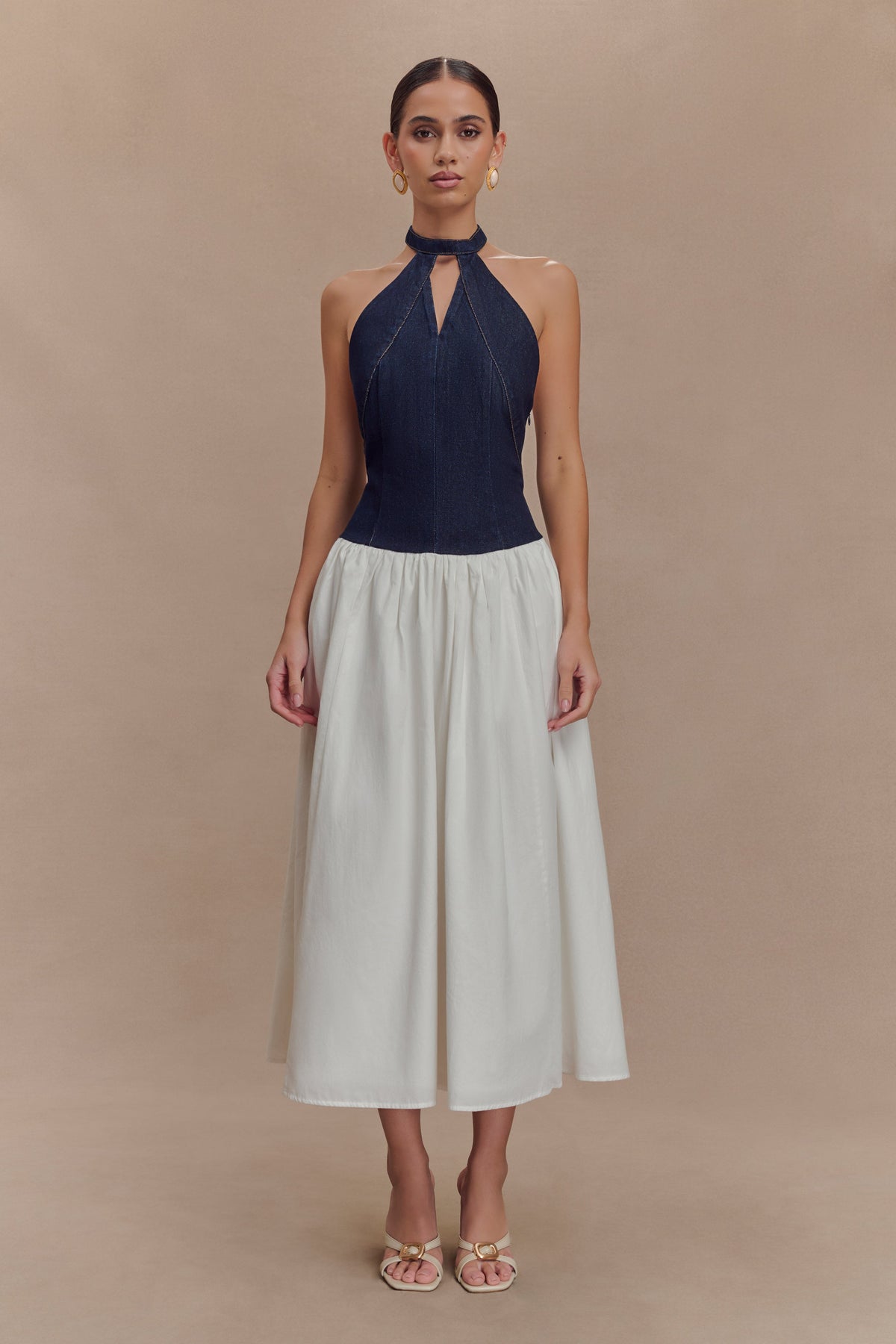 Ashwin Denim Cotton Midi Dress - Indigo Blue