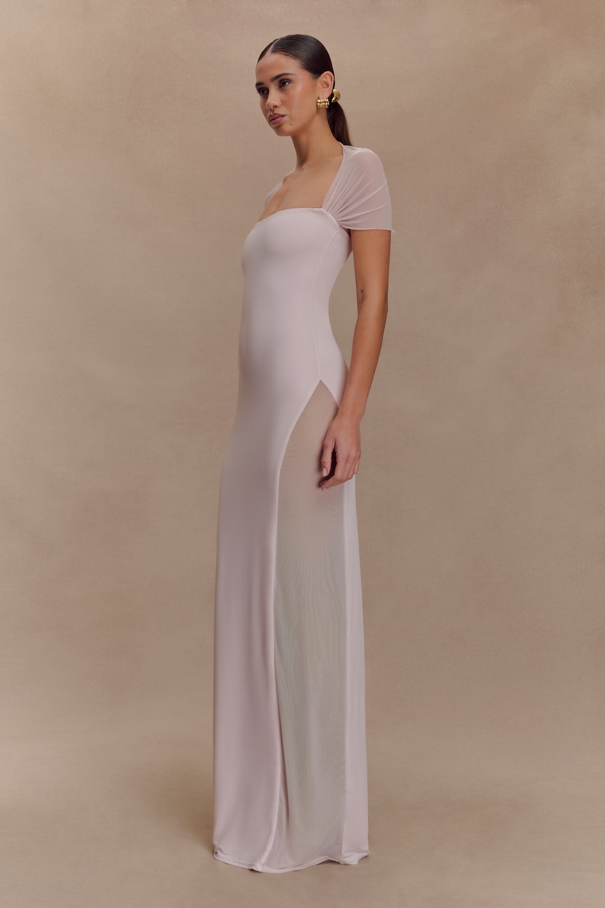 Wyatt Slinky And Mesh Maxi Dress - Pale Pink
