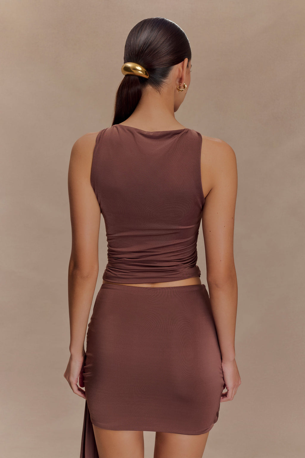 Alicent Slinky Beaded Top - Chocolate