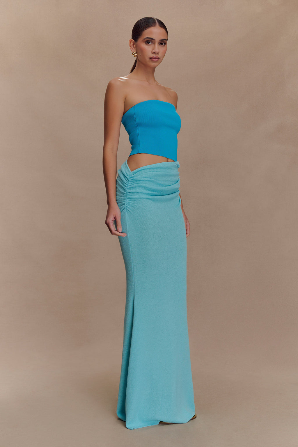 Jasiel Strapless Knit Maxi Dress - Cyan Blue