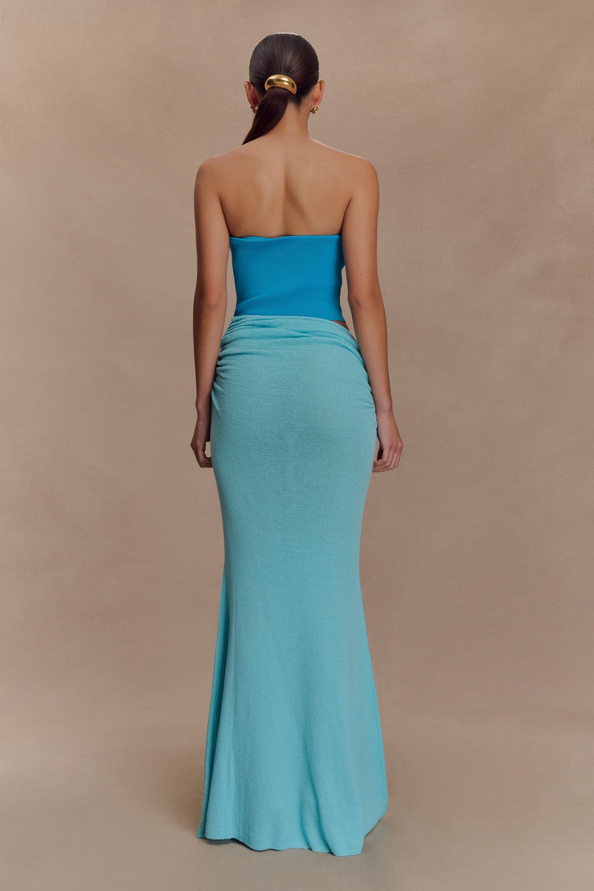 Jasiel Strapless Knit Maxi Dress - Cyan Blue