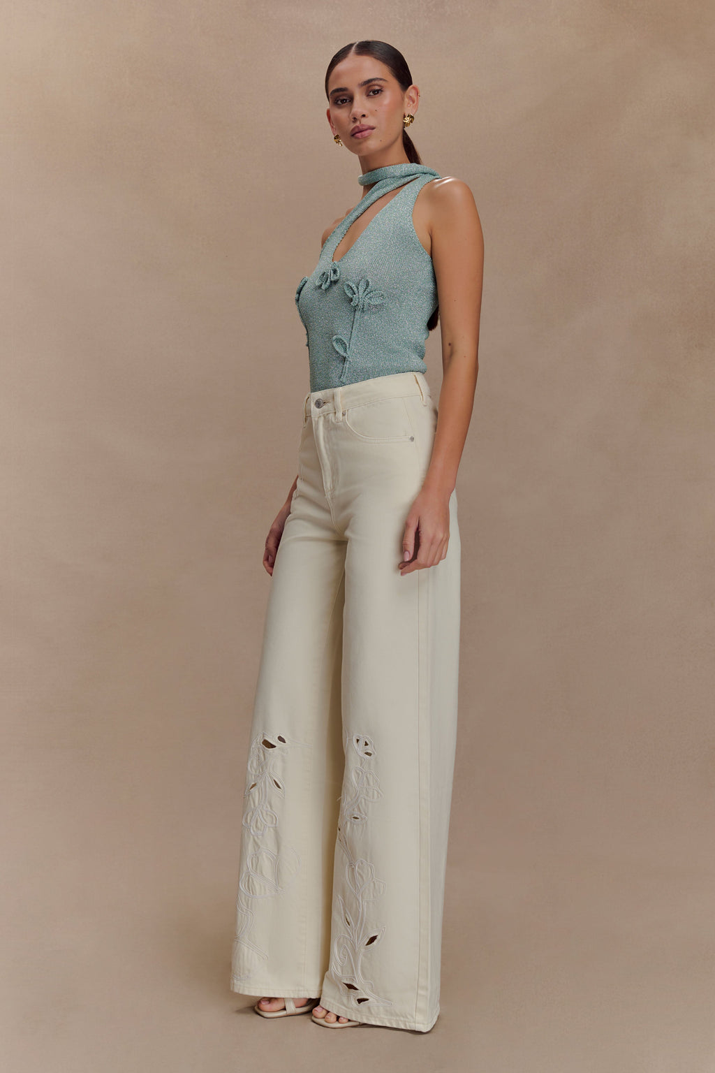 Leone One Shoulder Metallic Knit Top - Aqua