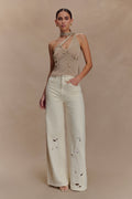 Leone One Shoulder Metallic Knit Top - Gold